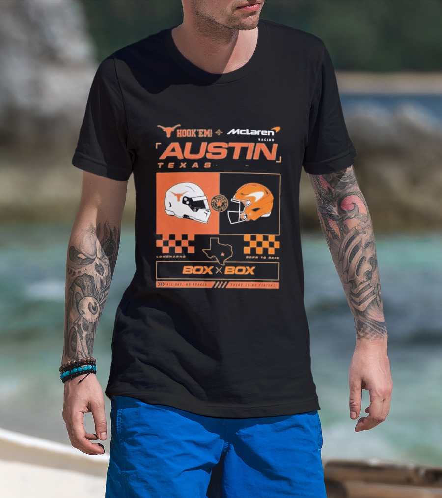 Hook 'Em McLaren Racing Austin Texas Head To Head Box X Box T-Shirt