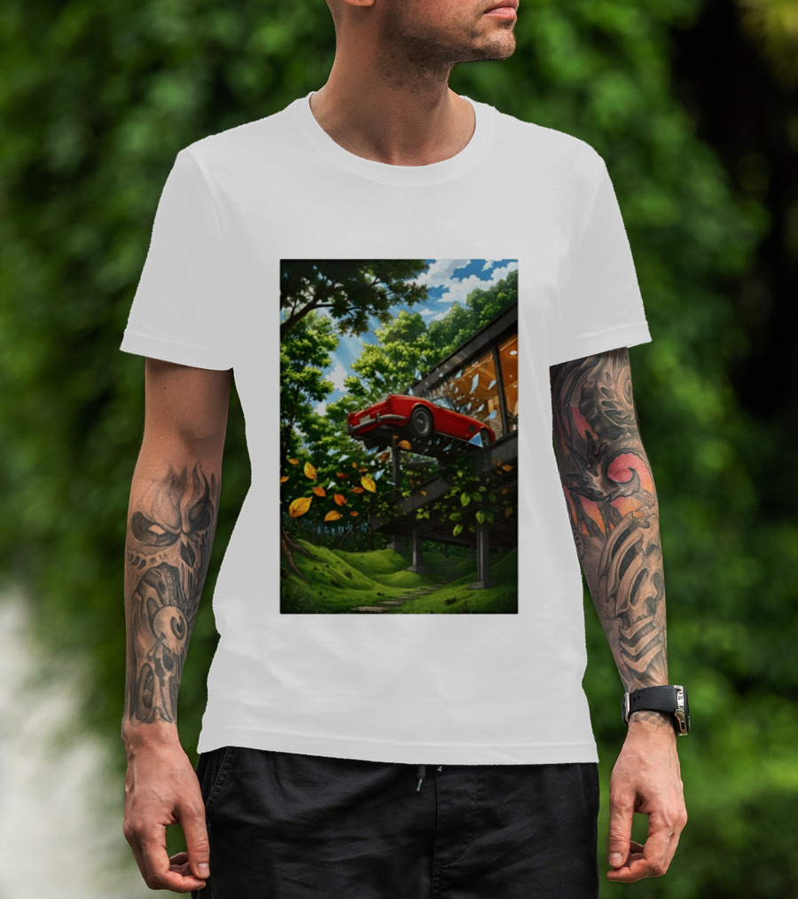 FIB I'll Take It I Want It Red Car Breaking Glass Forest Scene T-Shirt