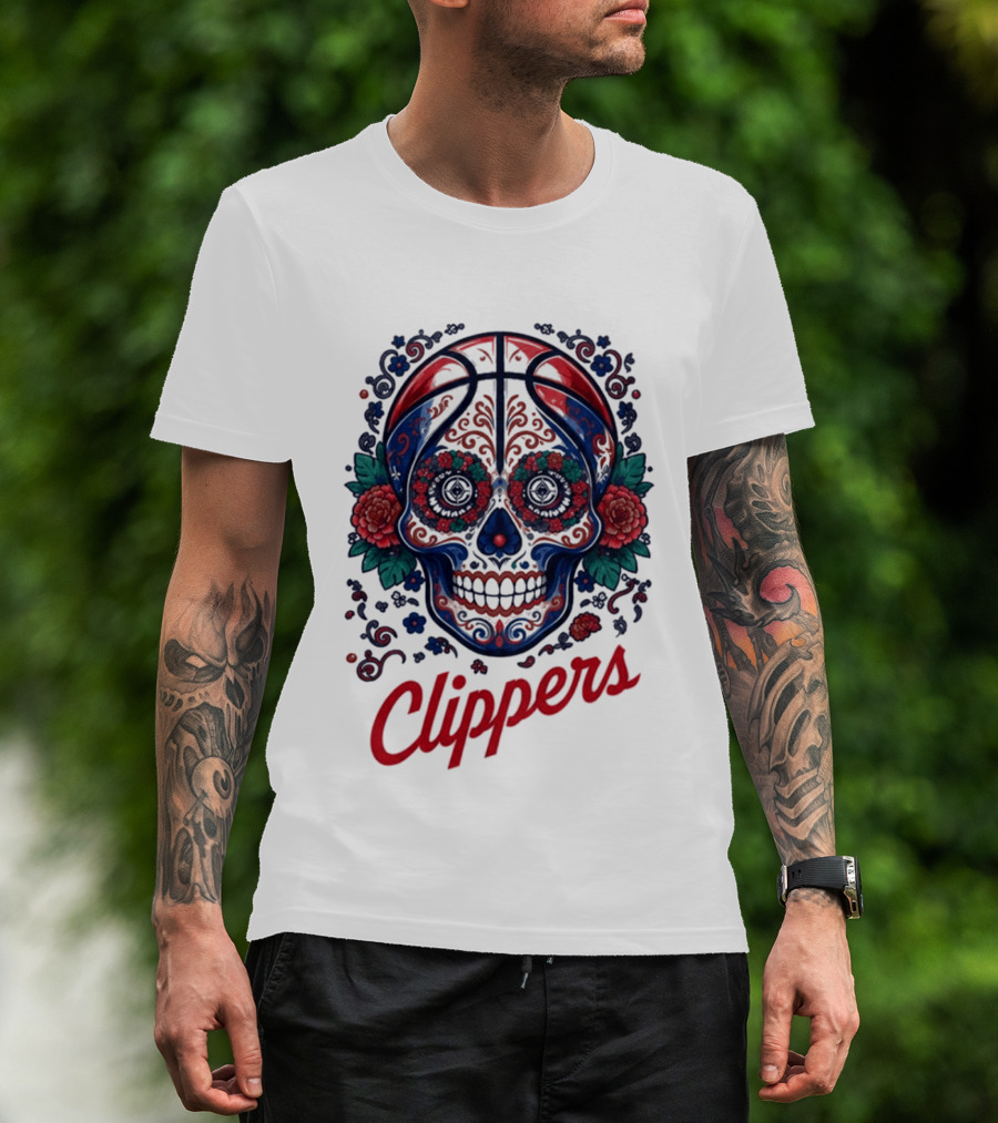Clippers Dia De Los Muertos Basketball Skull Floral 2026 27 T-Shirt