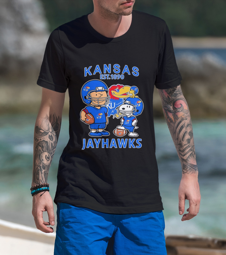 Kansas Jayhawks Snoopy Charlie Brown Football Est 1890 T-Shirt