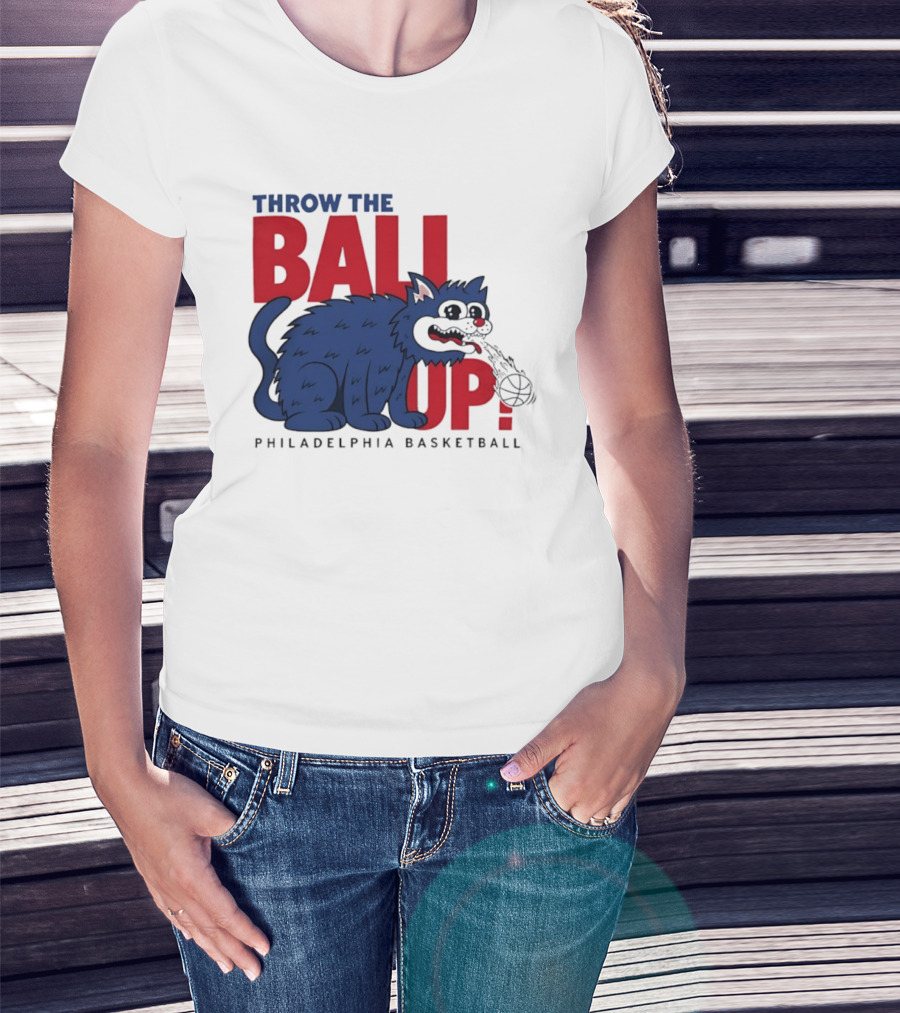 Philadelphia Basketball Throw The Ball Up Cat T-Shirt