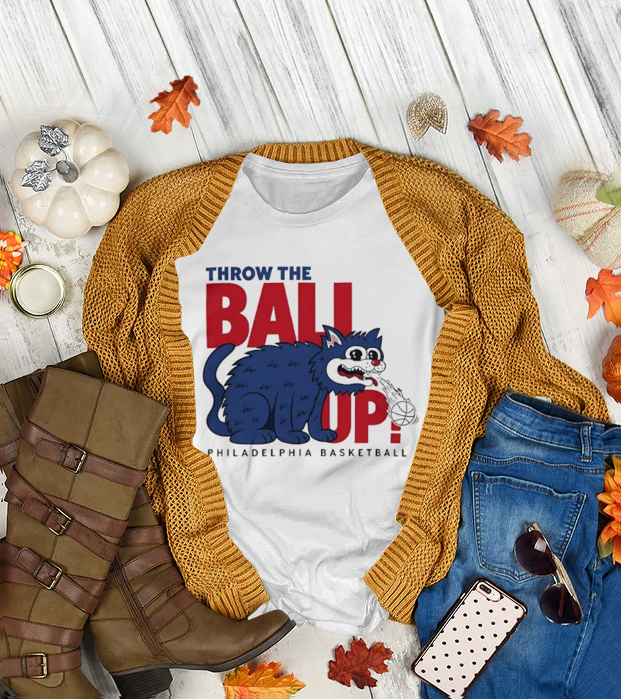 Philadelphia Basketball Throw The Ball Up Cat T-Shirt
