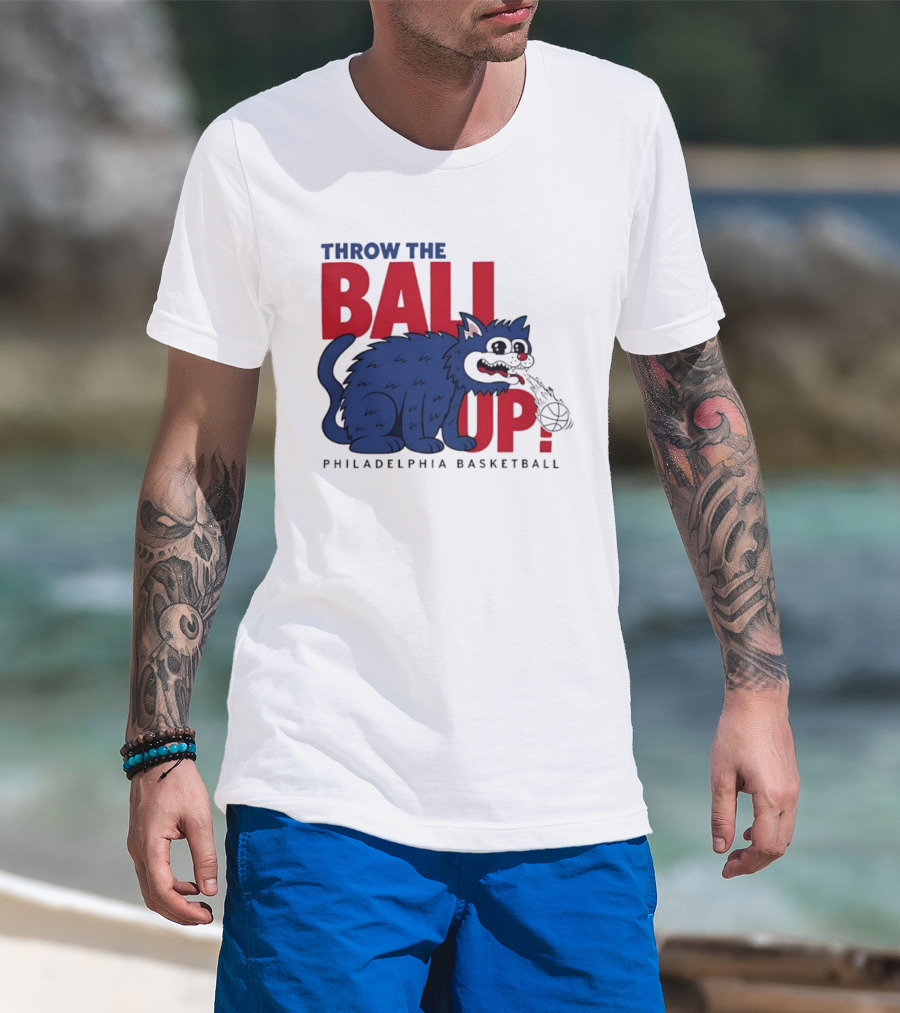 Philadelphia Basketball Throw The Ball Up Cat T-Shirt