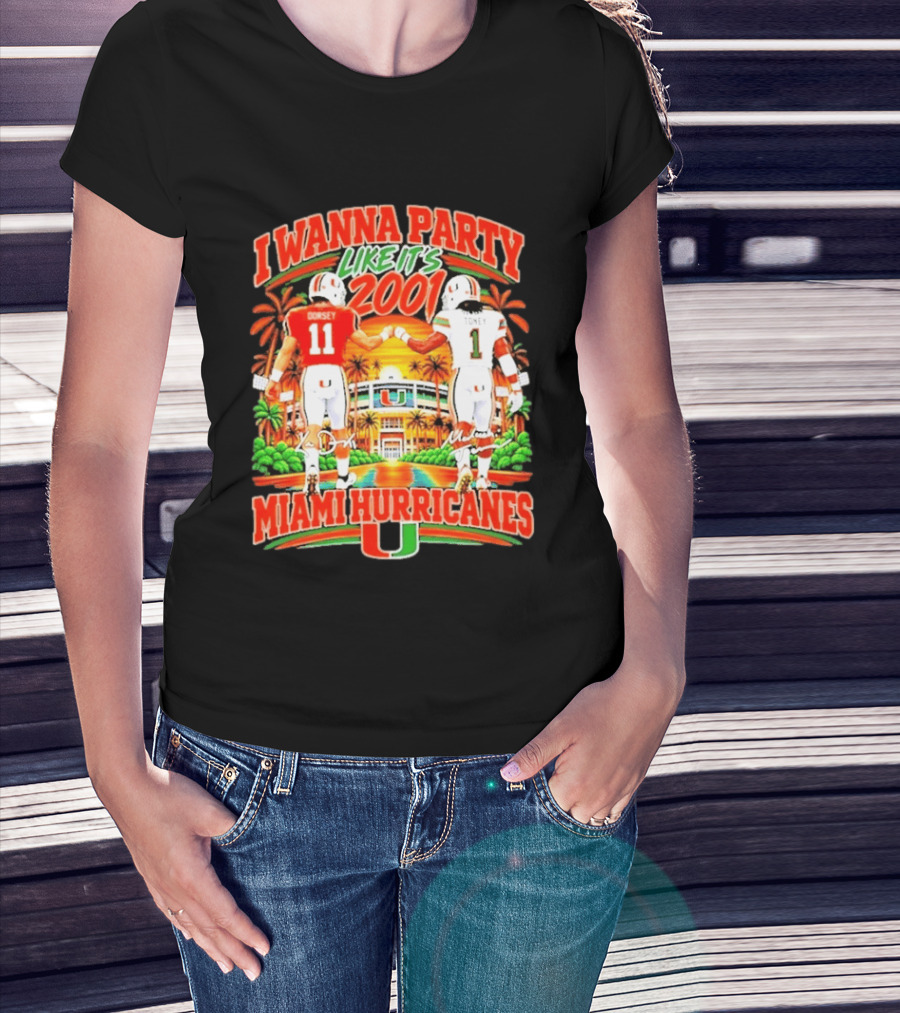 I Wanna Party Like It's 2001 Miami Hurricanes Dorsey Toney Signatures T-Shirt