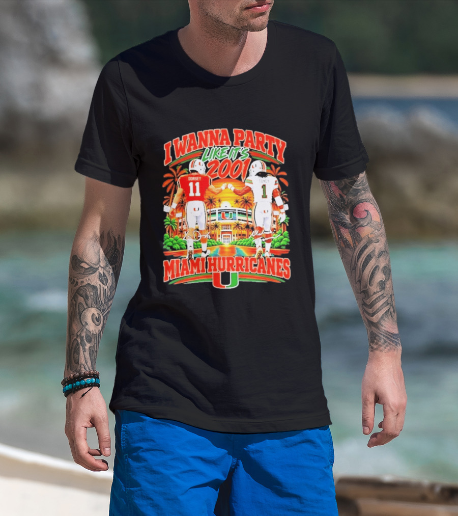 I Wanna Party Like It's 2001 Miami Hurricanes Dorsey Toney Signatures T-Shirt
