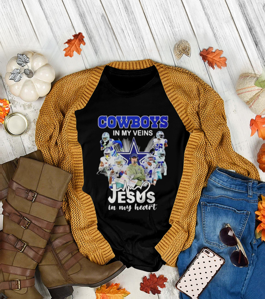 Cowboys In My Veins Jesus In My Heart Dallas Football Team Players Star T-Shirt