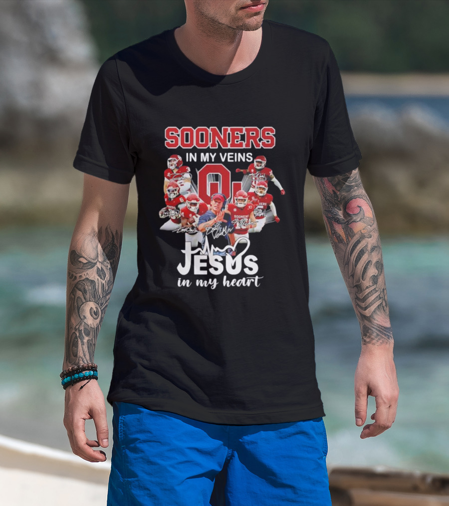 Oklahoma Sooners In My Veins Jesus In My Heart Football Team Spirit T-Shirt