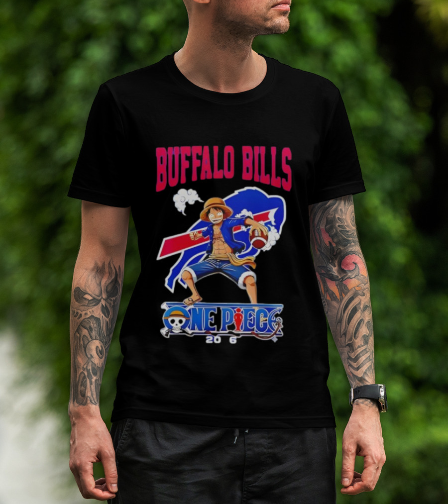 Buffalo Bills One Piece Crossover 2026 Featuring Luffy Football T-Shirt