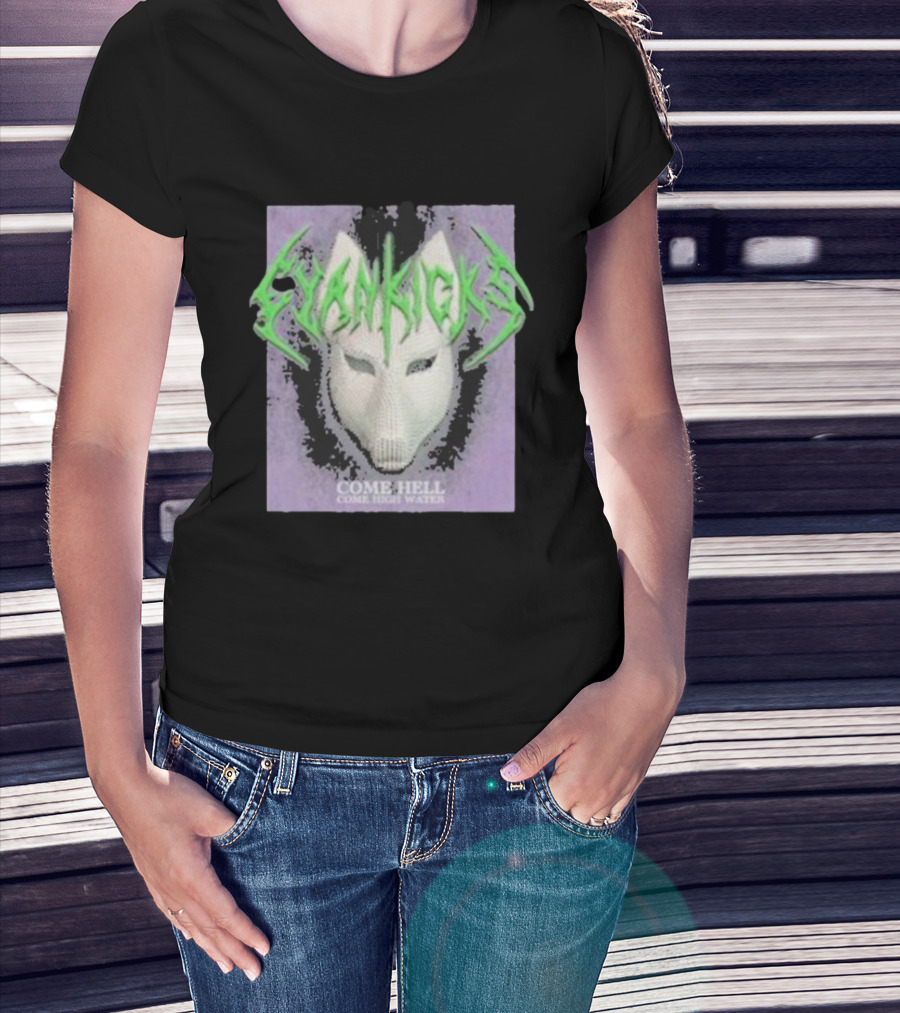 Cyan Kicks Come Hell Come High Water Mask Design T-Shirt