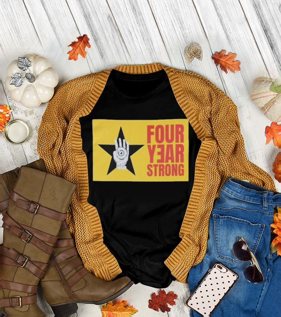 Four Year Strong Star with Hand Eye Symbol on Yellow Background T-Shirt