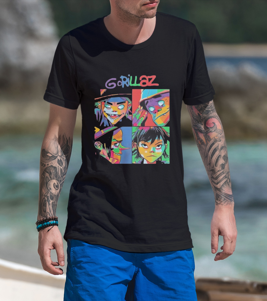 Gorillaz 2D Murdoc Niccals Noodle Russel Hobbs Members Portrait T-Shirt