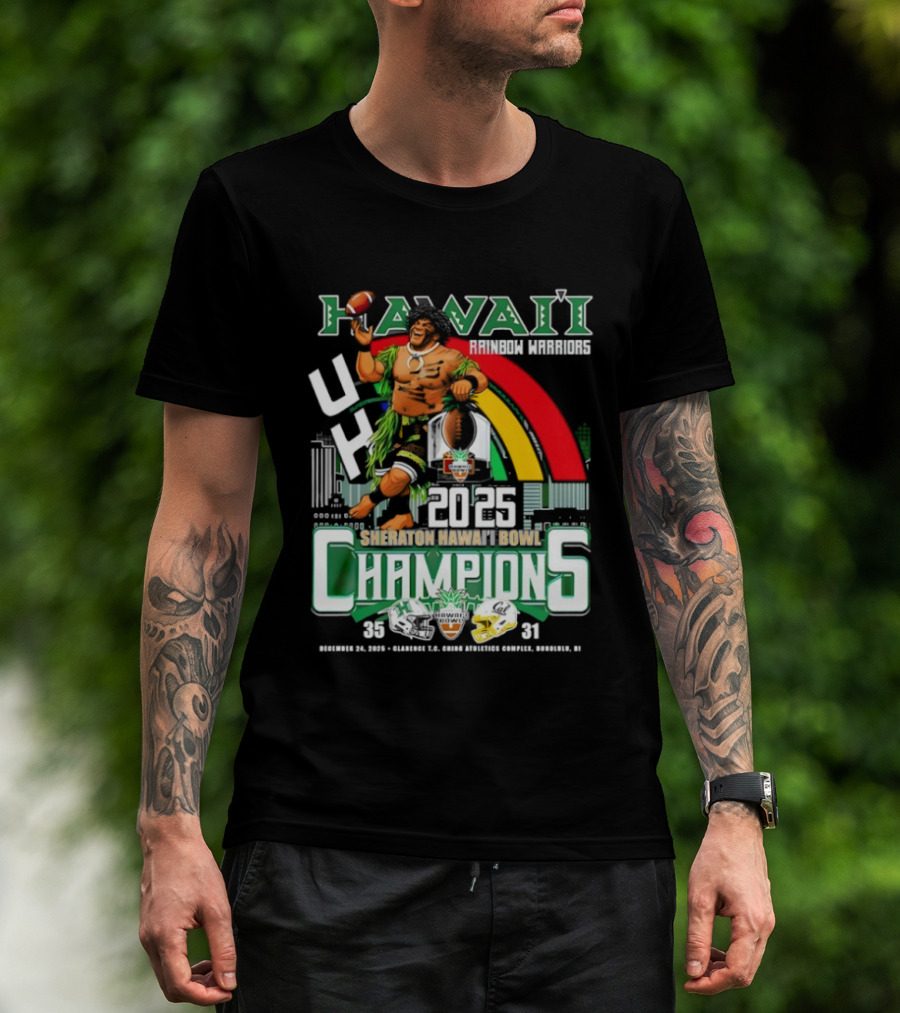 Hawaii Rainbow Warriors 2025 Sheraton Hawai’i Bowl Champions Football Ichts T-Shirt