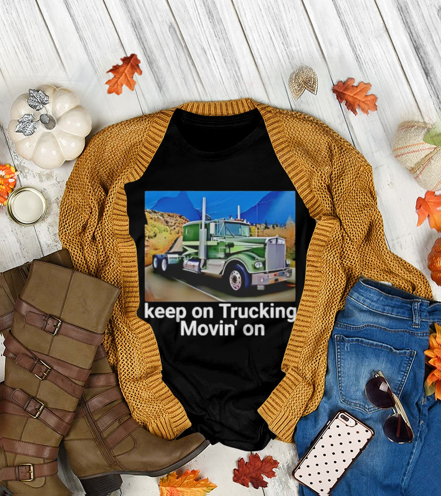 Keep on Trucking Movin' On Vintage Green Truck Scenic Road T-Shirt