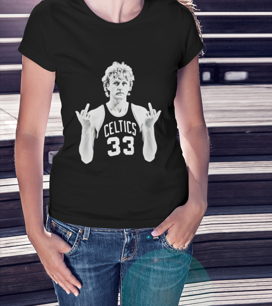 Larry Bird Celtics 33 Middle Finger Retro 90s Basketball Icon T-Shirt