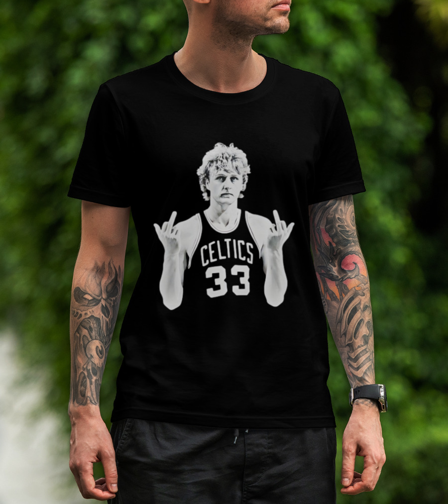 Larry Bird Celtics 33 Middle Finger Retro 90s Basketball Icon T-Shirt