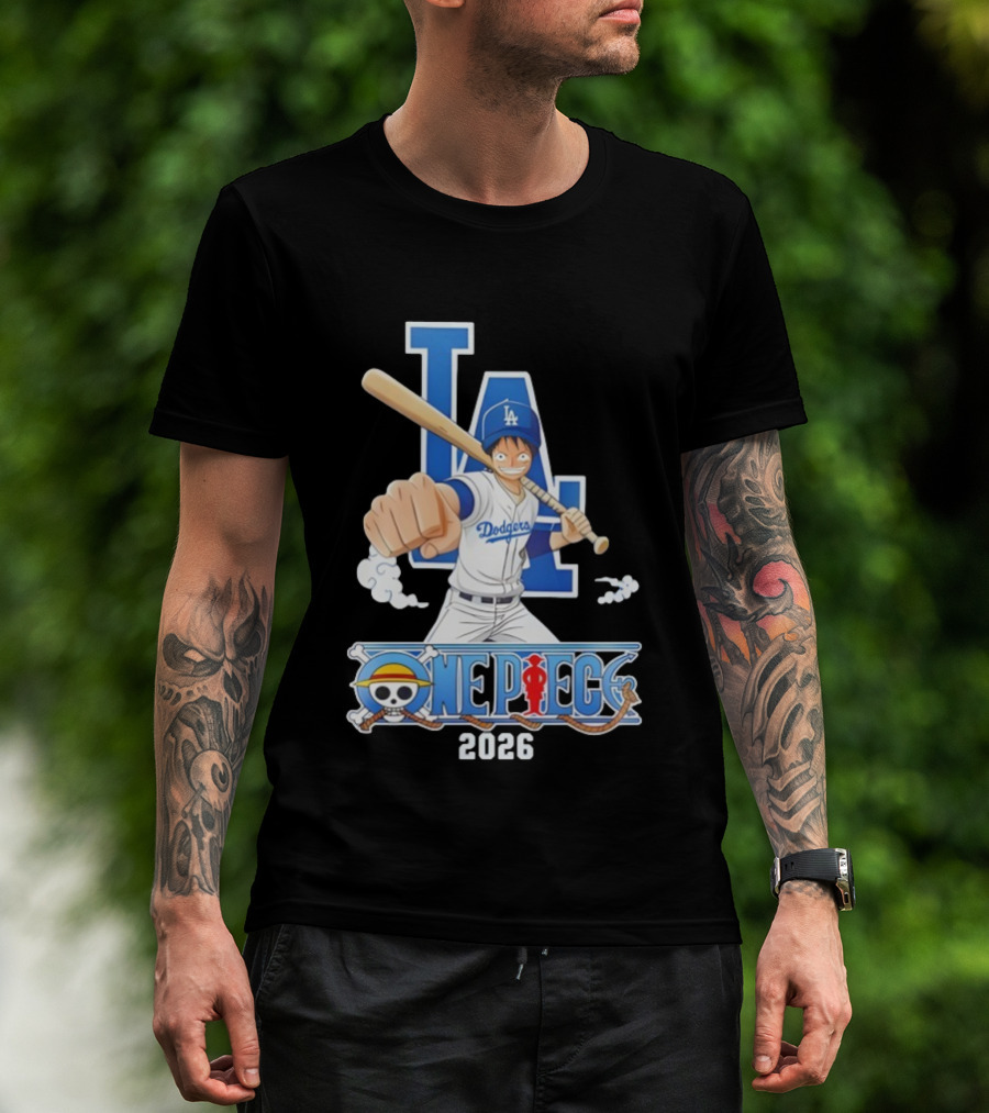Los Angeles Dodgers One Piece Crossover 2026 Collaboration Luffy Baseball Theme T-Shirt