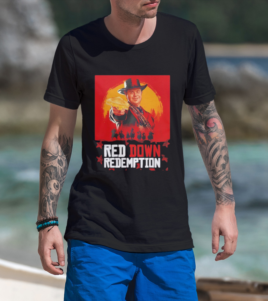 Red Down Redemption Cowboy Parody Toast Fun Graphic T-Shirt