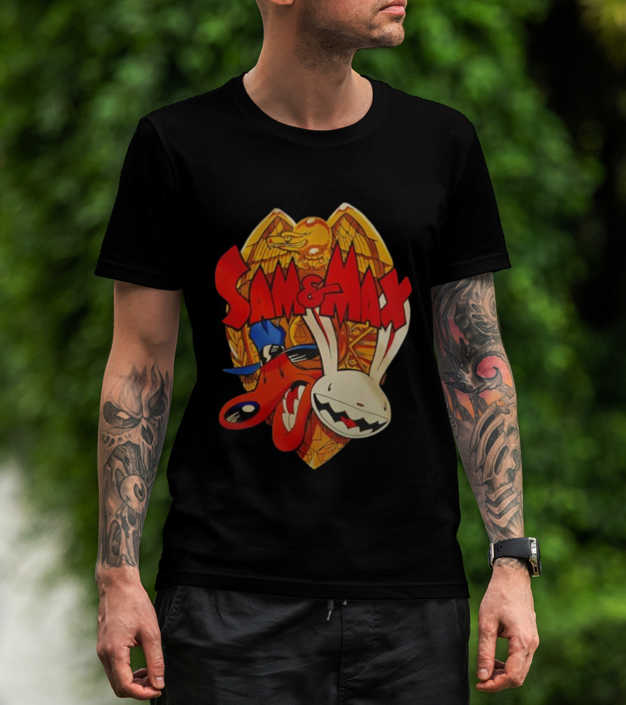 Sam & Max Freelance Police Badge Symbol With Cartoon Characters T-Shirt