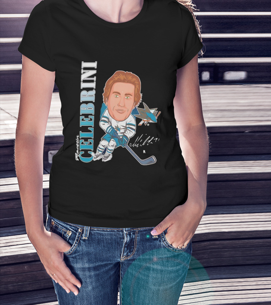 San Jose Sharks Macklin Celebrini #71 Big Head Signature Fanatics T-Shirt