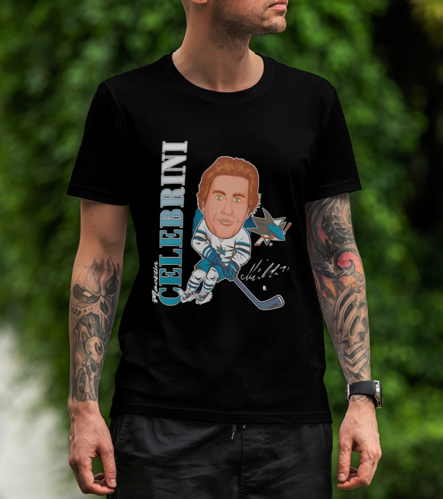 San Jose Sharks Macklin Celebrini #71 Big Head Signature Fanatics T-Shirt