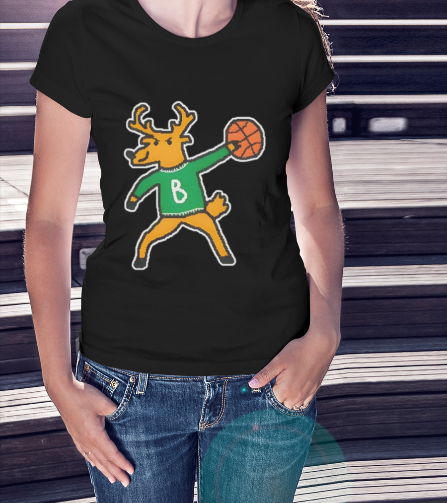 Milwaukee Bucks Vintage Mascot Deer With Basketball B Jersey T-Shirt