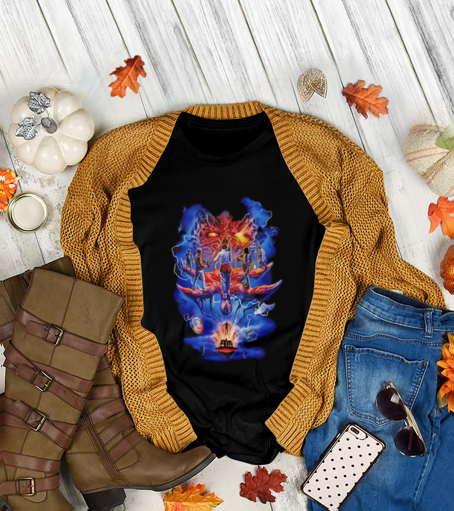 Stranger Things Fright Rags Upside Down Warriors Dramatic Art Adventure T-Shirt
