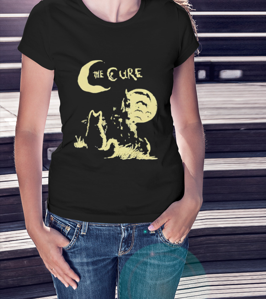 The Cure Cat Gothic Vintage Moonlit Night Scene T-Shirt