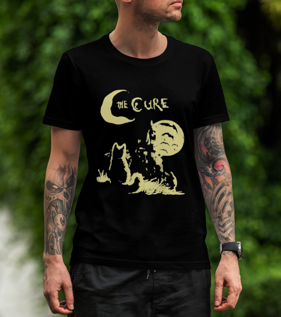 The Cure Cat Gothic Vintage Moonlit Night Scene T-Shirt