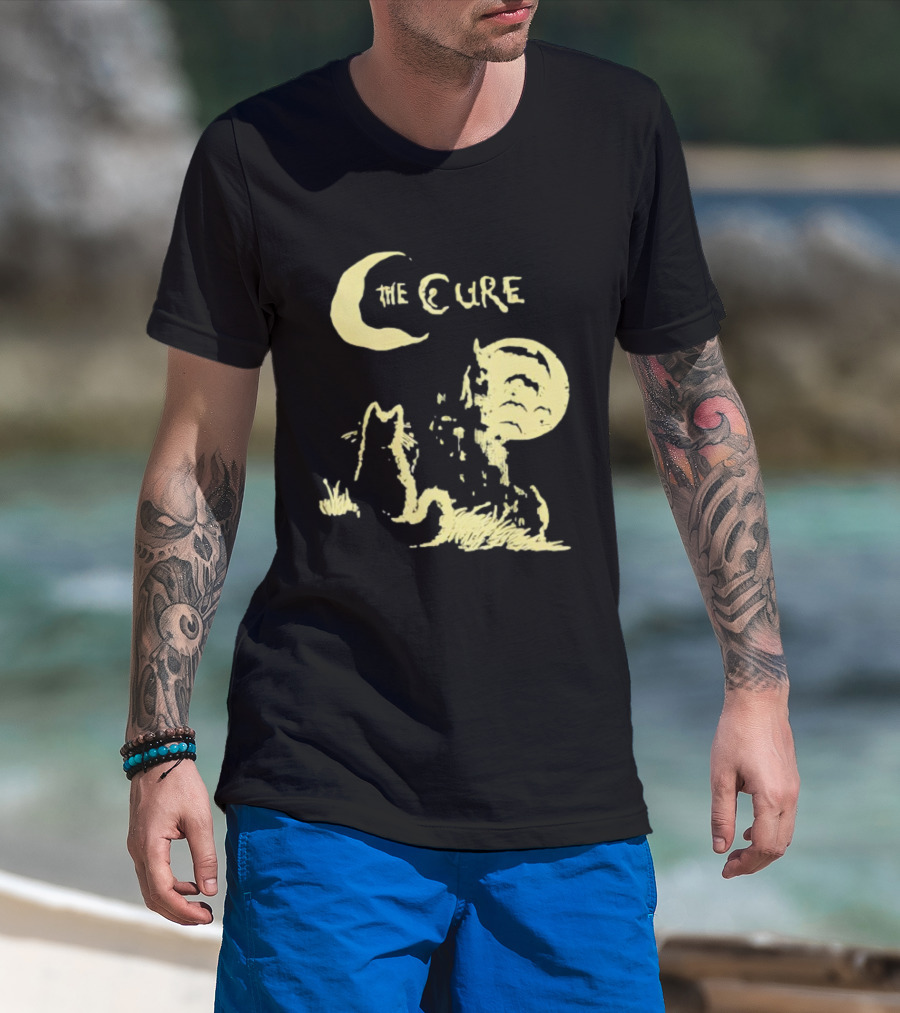 The Cure Cat Gothic Vintage Moonlit Night Scene T-Shirt
