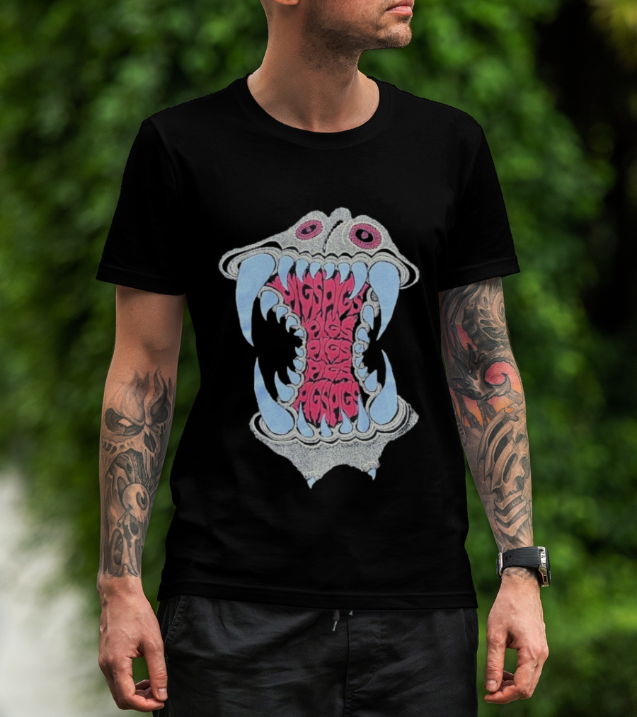 Pigsx7 Hippo Psychedelic Fang Mouth Design T-Shirt