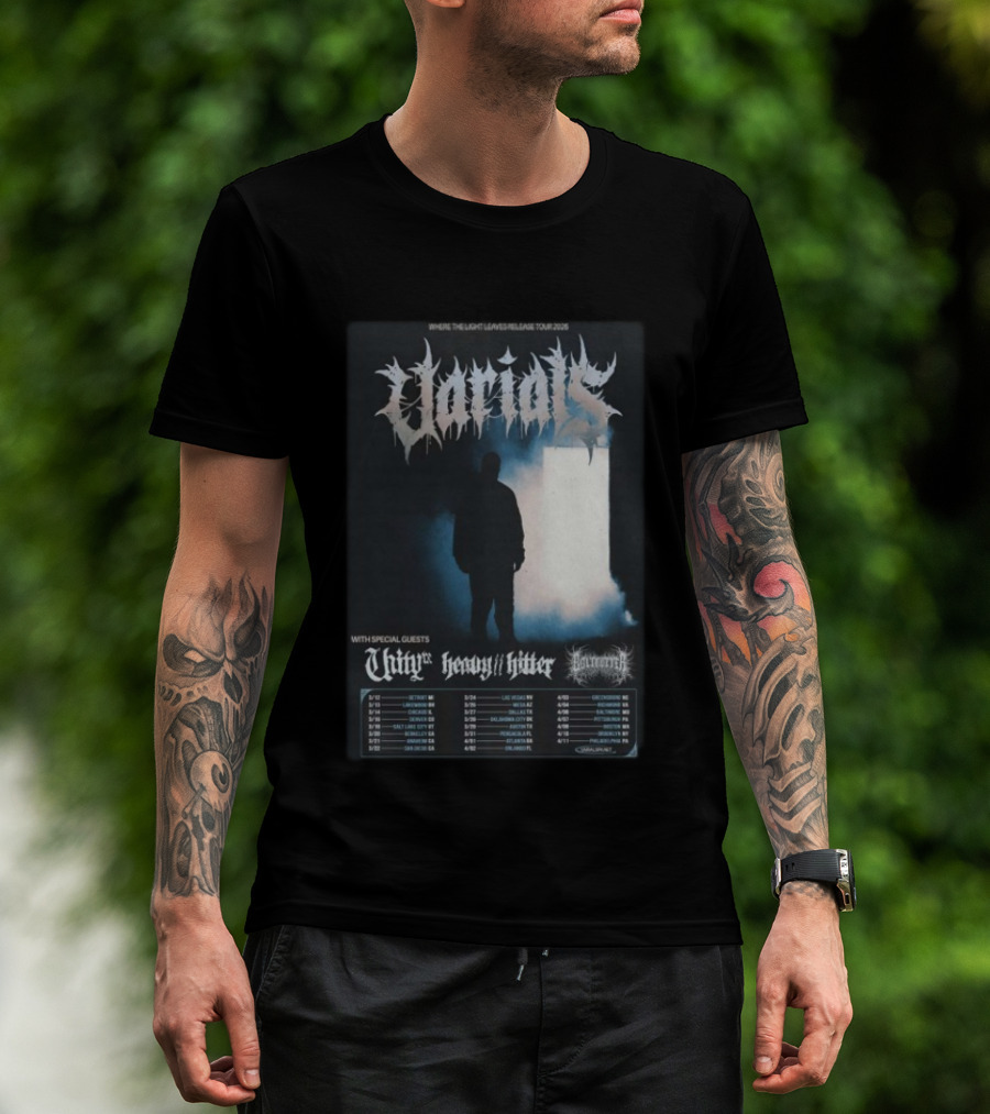 Varials Where The Light Leaves Release Tour 2026 With Special Guests Unity Heavy Hitter Dates And Locations T-Shirt