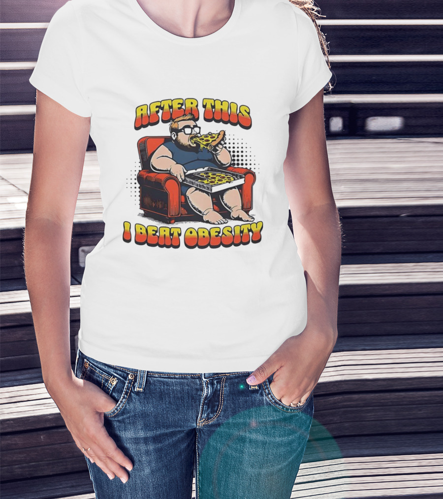 After This I Beat Obesity Pizza Eating Caricature T-Shirt