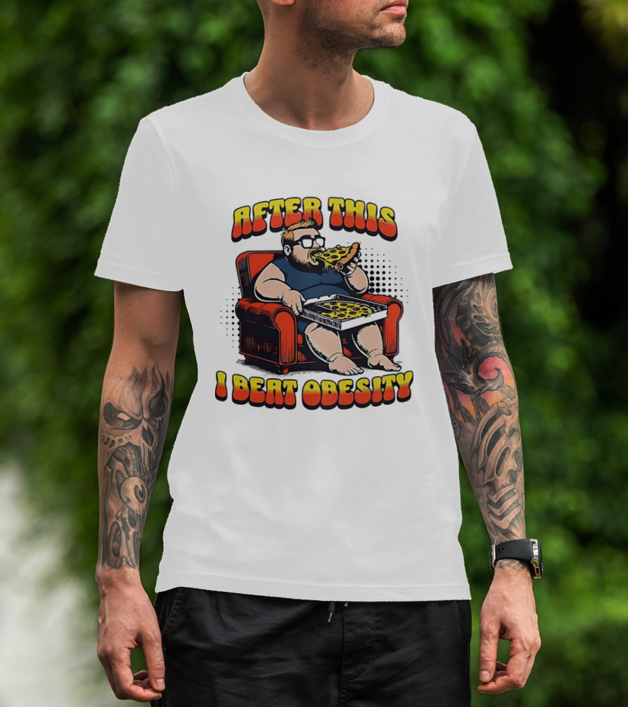 After This I Beat Obesity Pizza Eating Caricature T-Shirt