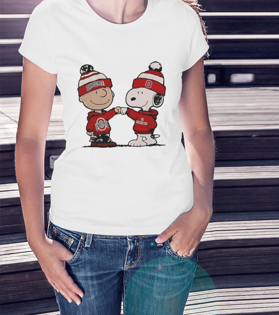 Charlie Brown Snoopy Ohio State Buckeyes Fist Bump Winter Gear T-Shirt