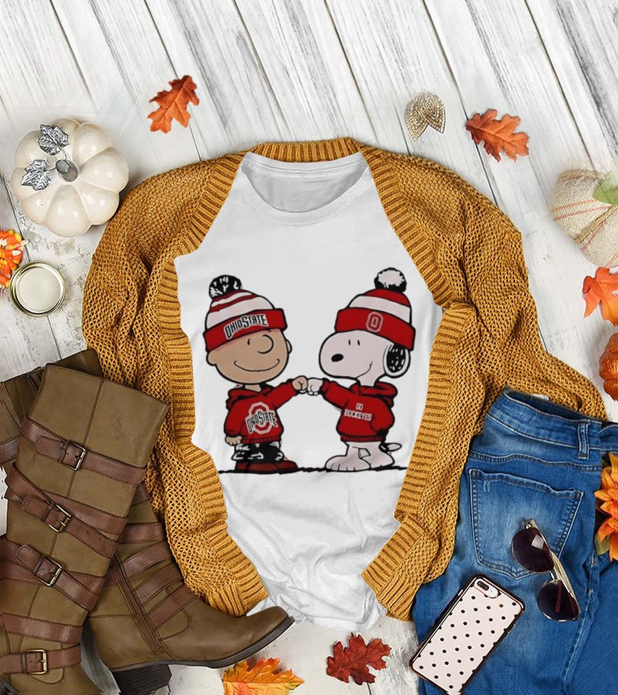 Charlie Brown Snoopy Ohio State Buckeyes Fist Bump Winter Gear T-Shirt