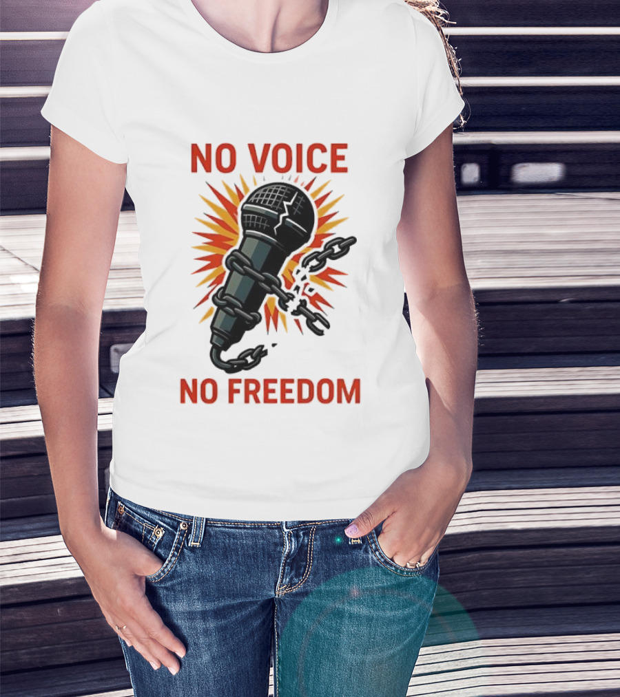 No Voice No Freedom Microphone And Chain Graphic T-Shirt
