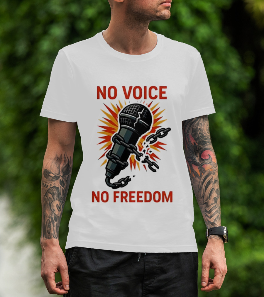 No Voice No Freedom Microphone And Chain Graphic T-Shirt