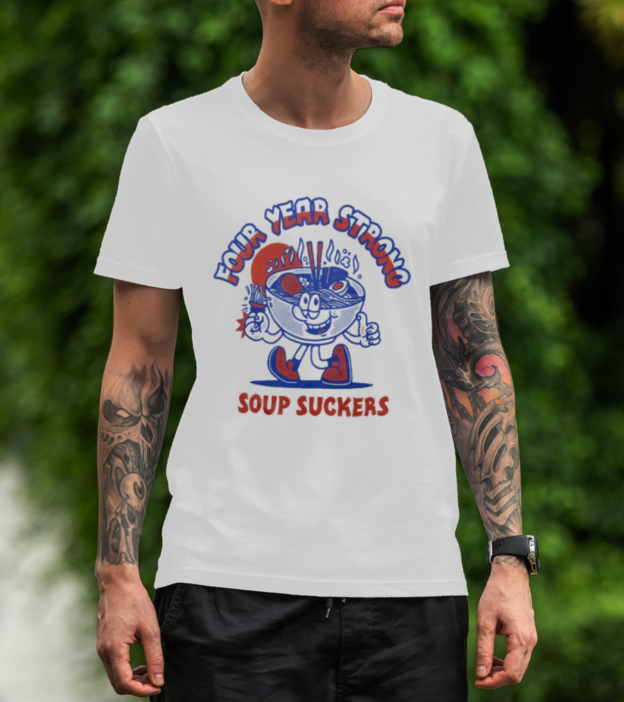 Four Year Strong Soup Suckers Retro Cartoon Bowl Character T-Shirt