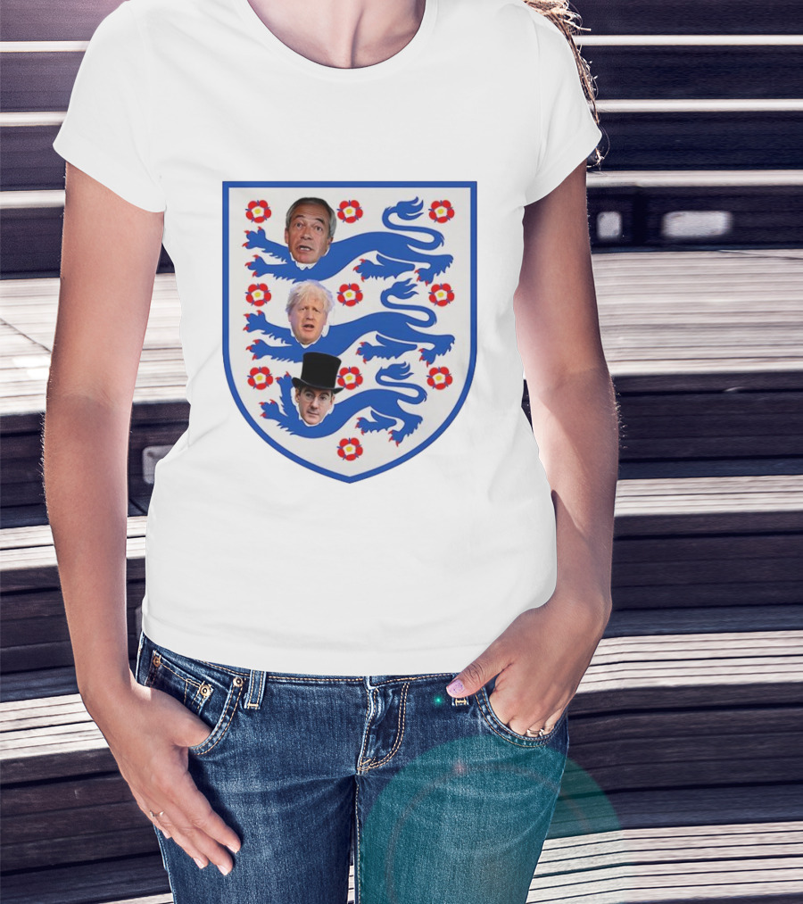 Nigel Farage Boris Johnson Jacob Rees Mogg England Three Lions Flag T-Shirt