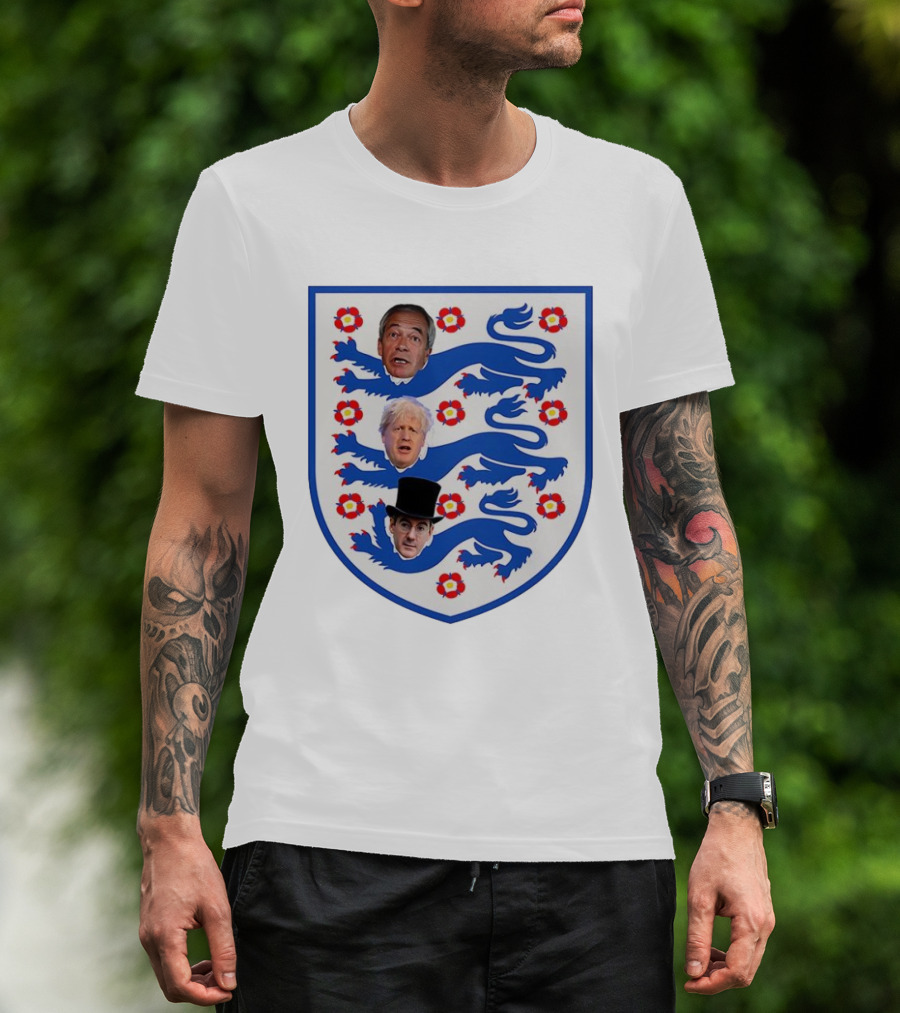 Nigel Farage Boris Johnson Jacob Rees Mogg England Three Lions Flag T-Shirt