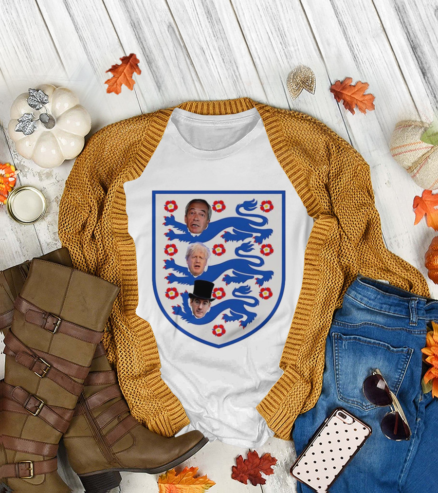 Nigel Farage Boris Johnson Jacob Rees Mogg England Three Lions Flag T-Shirt