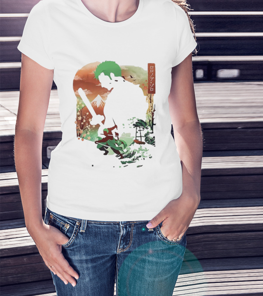 Roronoa Zoro One Piece Ukiyo-e Lunar New Year Silhouette Art Japanese Style T-Shirt
