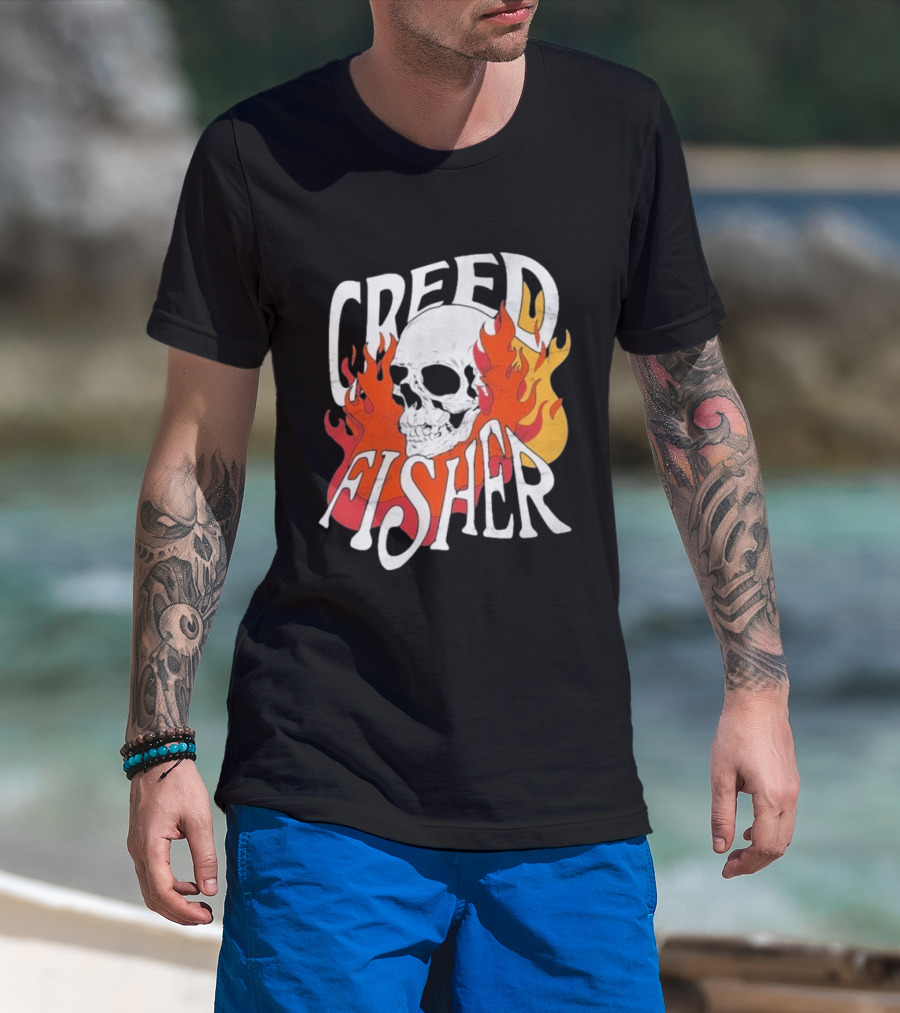 Creed Fisher Skull Flames Fire T-Shirt