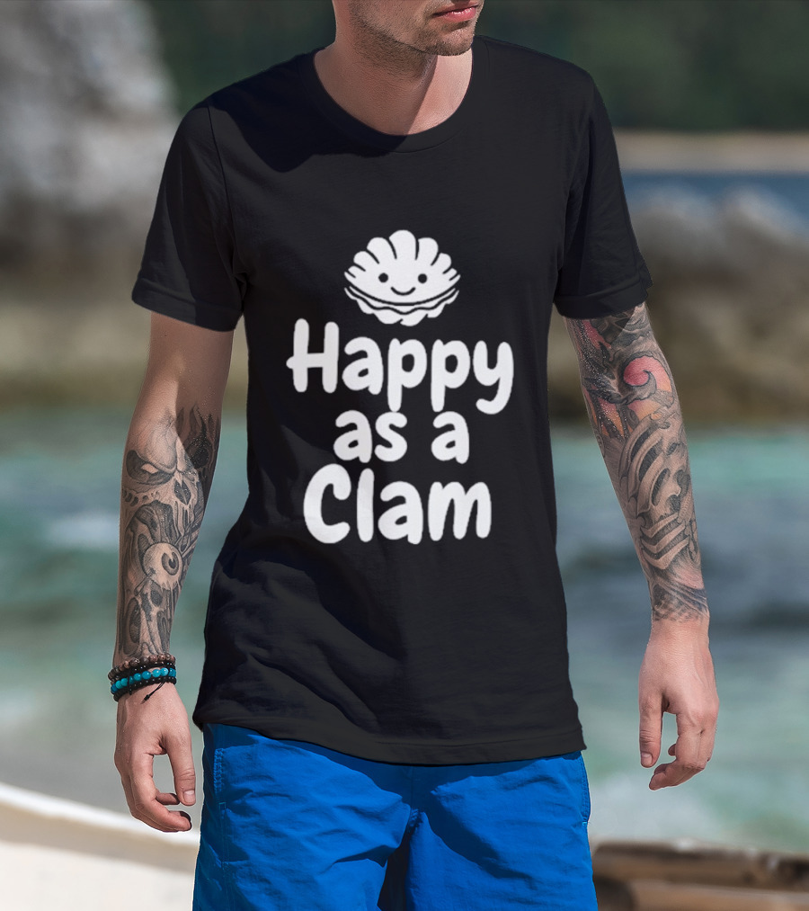 Happy As A Clam Cute Smiling Sea Shell T-Shirt