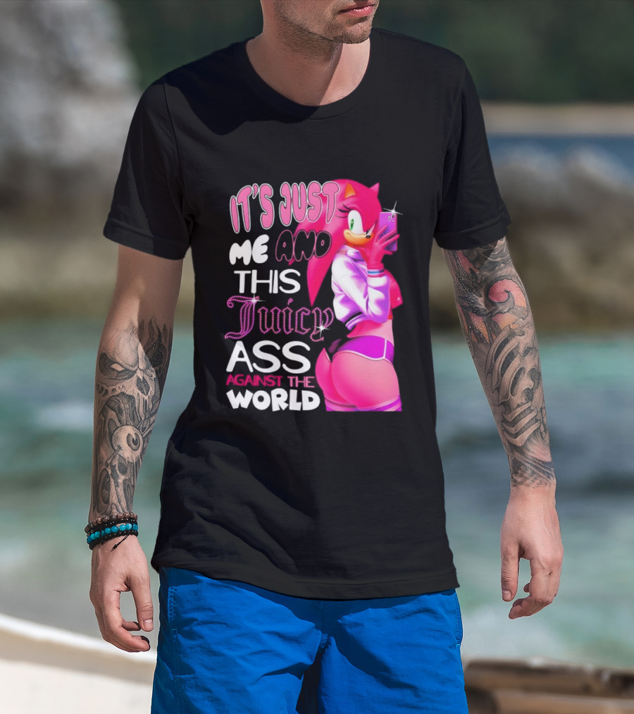 It's Just Me And This Juicy Ass Against The World Pink Character And Phone T-Shirt