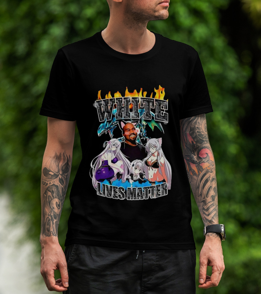 Kanye West Anime White Lives Matter Flame Background Anime Characters T-Shirt