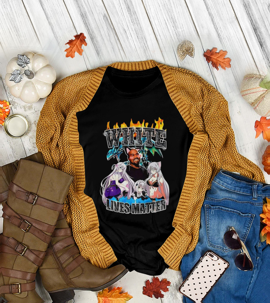 Kanye West Anime White Lives Matter Flame Background Anime Characters T-Shirt