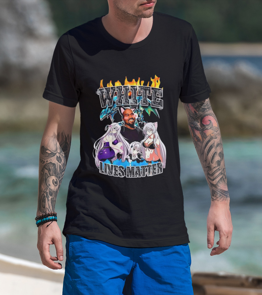 Kanye West Anime White Lives Matter Flame Background Anime Characters T-Shirt