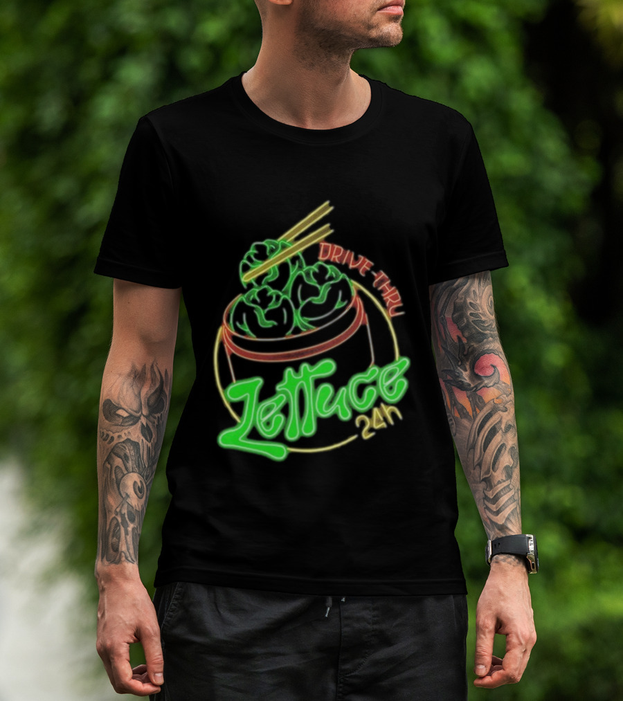 Lettuce Drive Thru 24 Hour Neon Bowl With Chopsticks T-Shirt