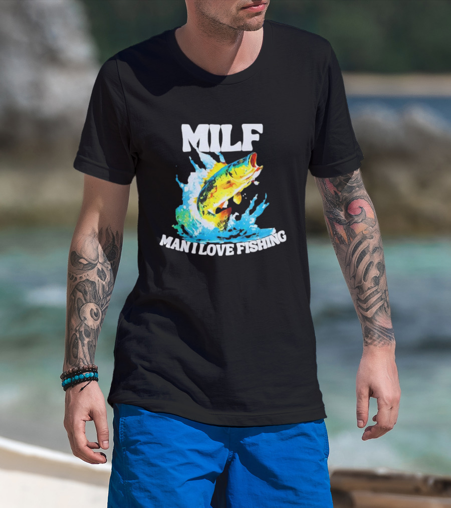 MILF Man I Love Fishing Peacock Bass Splashing Water T-Shirt